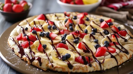 Wall Mural - A dessert pizza, with a sweet crust and toppings like chocolate and fruit, is a fun twist on a classic dish.