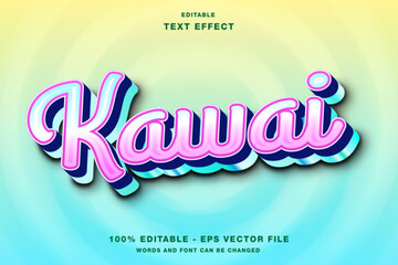 Wall Mural - Cute Kawai 3d Editable Text Effect Template Style Premium Vector