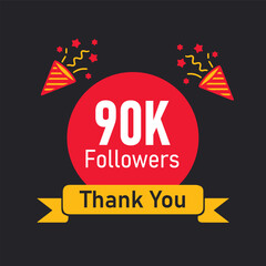 90K or 90000 followers thank you vector design. 30K followers celebration.