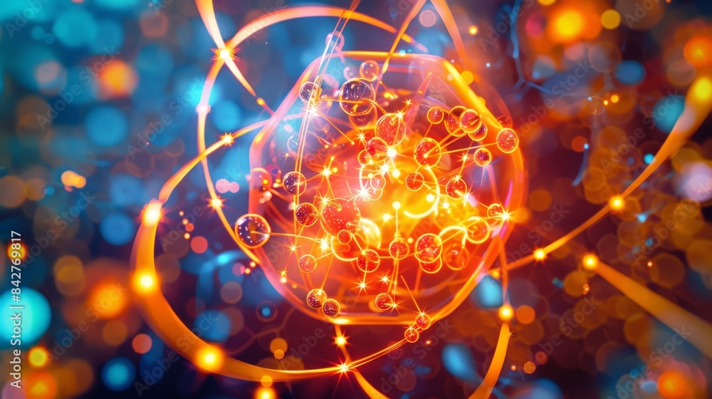 Create an image of an atomic nucleus with quarks and gluons, delving ...