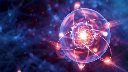 Wall Mural - Create an image of an electron cloud surrounding the nucleus of an atom, depicting the probabilistic nature of electron positions in quantum mechanics.