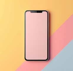 Mobile phone mockup with pastel color background in front view