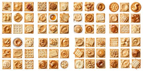 Poster - Set of Crackers With A Variety Of Nut Butters isolated on transparent png background. Generative ai