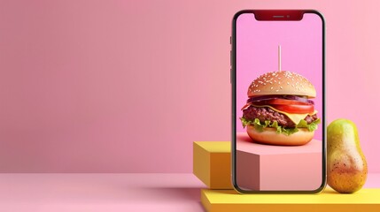 Modern food delivery mobile app kit template featuring a sleek user interface design, vibrant color scheme, and ample copy space for text