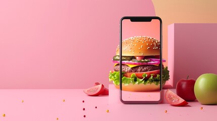 Modern food delivery mobile app kit template featuring a sleek user interface design, vibrant color scheme, and ample copy space