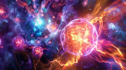 Canvas Print - Design a scene of electron-positron annihilation, showcasing the release of energy when matter meets antimatter.