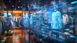 © Janina - An advanced shopping concept with digital screens overlaying a vibrant clothing store background