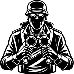 Sticker - Soldier with binoculars vector silhouette illustration 
