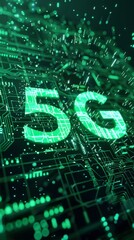 Poster - 5g technology glowing green circuit board, digital communication concept