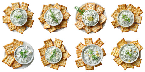 Poster - Set of Crackers With Tzatziki Dip isolated on transparent png background. Generative ai