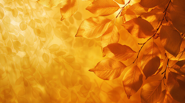 A golden background with leaves, creating an autumnal atmosphere. 