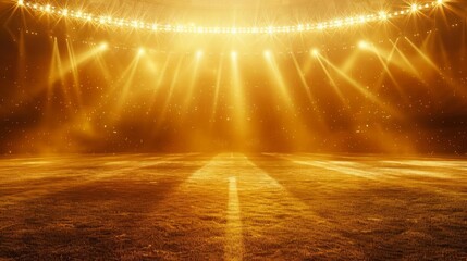 dramatic golden stadium lights illuminating field with radiant rays sports background concept