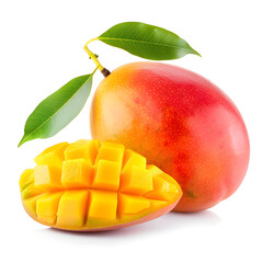 Wall Mural - Fresh mango fruit with slices isolated on white background