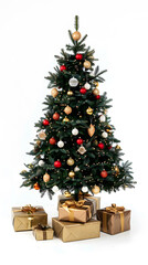 Wall Mural - Decorated Christmas tree with gifts isolated on white background