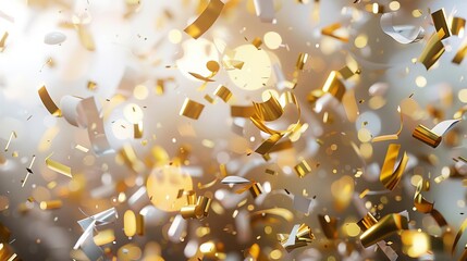 Wall Mural - festive gold and white 3d confetti explosion celebrating 1000 followers milestone