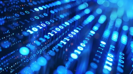 futuristic digital binary code data stream in vibrant blue hues cyber security concept