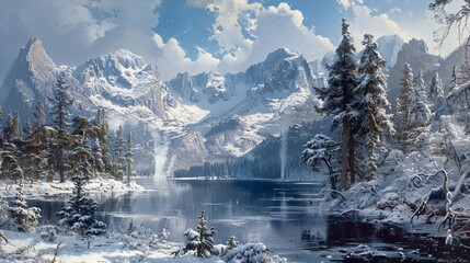Sticker - Albert Bierstadt, Rocky Mountains in the winter 