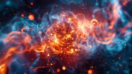 abstract golden bokeh with flying dots circles energy particles and light rays background