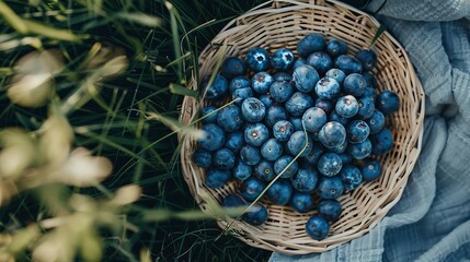 Wall Mural - A basket of blueberries