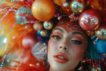 Aufkleber - Aesthetic photo of a drag queen surrounded by colorful stage props, exuding theatrical flair,
