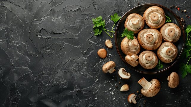 An advertisement of fresh Mushroom, that look delicious and nutritious, with space for text.	