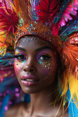 Aufkleber - Close-up of a drag queen with vibrant makeup and a dazzling headpiece,