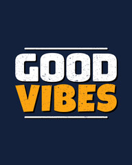 Wall Mural - Good Vibes text effect creative typography design for wall art in white and yellow color style. Lettering vector illustration. Suitable for decoration, poster and banner.