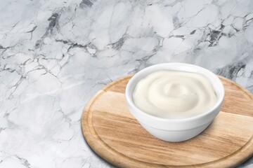 Natural homemade tasty white yogurt in bowl