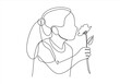 © nikvector - Child smelling flower in continuous line art drawing style.