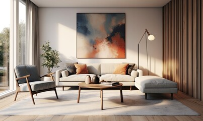 Wall Mural - Modern Living Room Interior With Abstract Art and Natural Light