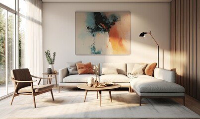 Wall Mural - Modern Living Room Interior With Abstract Art and Natural Light