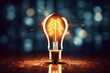 © DreamStock - Glowing Technology Light Bulb on Wooden Table With Bokeh Background