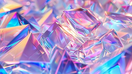 Wall Mural -  - Perfect for use as a backdrop for websites, social media posts, or presentations., A stunning 3D render of a geometric crystal background with an iridescent texture.