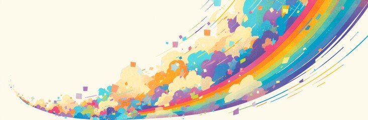 abstract colorful background ， simple line art of rainbow colored 