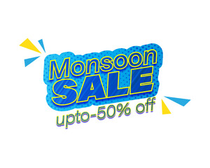 Vector illustration of Monsoon Sale up to 50% off sticker label on transparent background