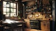 © Matcha_09 - Cozy kitchen featuring glowing wooden elements, exposed brick, and inviting decor.