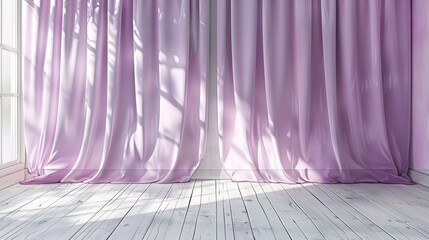 Wall Mural - luxury purple curtain backdrop with wooden floor and wall background, white and lighten color