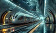 © peppastocker - A futuristic train station with sleek trains. Realistic.