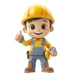 © tinnakorn - Cute cartoon builder in safety gear giving thumbs up. Ideal for construction, education, and children's content.