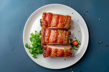 Wall Mural - Deliciously Glazed Pork Ribs on a White Plate