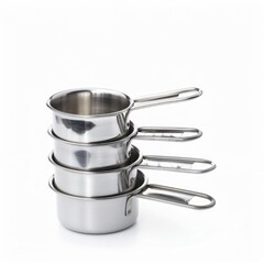 Precise Cooking Essentials - Set of Stainless Steel Measuring Cups Isolated on White Background