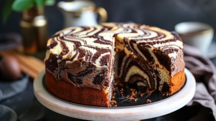 Wall Mural - A marble cake is also known as a zebra cake due to its streaked appearance from light and dark batters lightly blended together