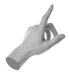 Wall Mural - Man's hand pointing at something on white background. Black and white effect