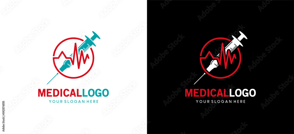 Injection medical logo design with heart rate vector icon symbol Stock ...