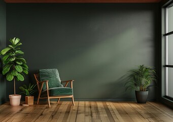 Wall Mural - The minimalist design of the empty wall creates a striking backdrop for the armchair.