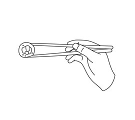 Wall Mural - vector isolated hand with sushi in sticks logo colorless black and white contour line easy drawing
