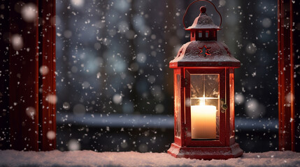 a red lantern with a candle on the background