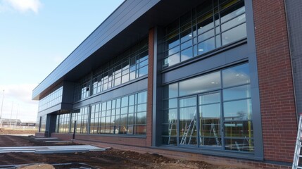 Wall Mural - The building taking shape with windows and doors being installed giving it a finished appearance.