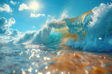 Wall Mural - close up big wave beach abstract background. generative ai.