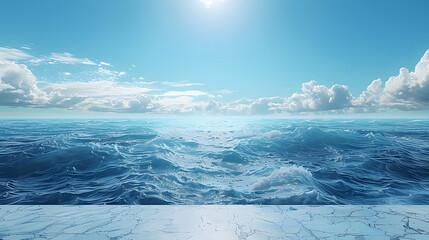 Realistic blue sky and clear water sea in summer time with light